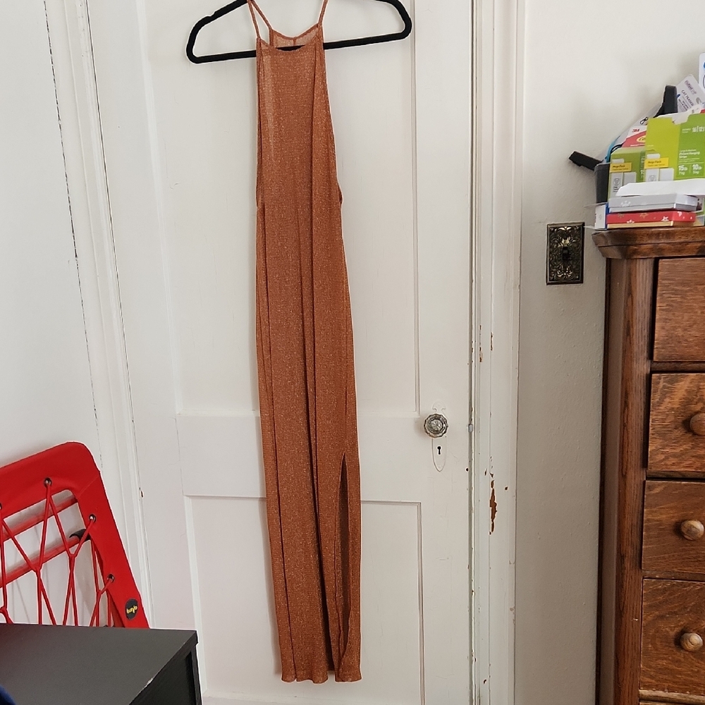 Free People Rust Metallic Maxi Slip Dress